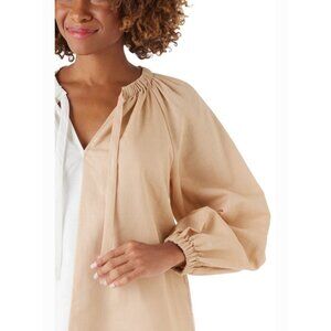 Crosby Sz. S Oversized Linen Blend Monroe Top in White Sand Beachy Vacation